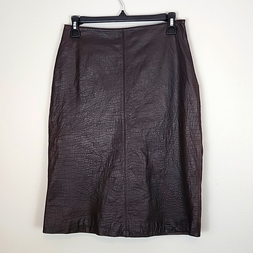 Ann Taylor Brown Leather Pencil Skirt
